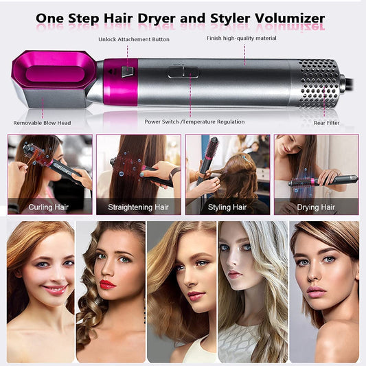 5 In 1 Hair Dryer Brush - Electric Blow Dryer - Hair Comb Curling - Blow, Dry, Straighten, Curl, and Volumize in One Magical Wand